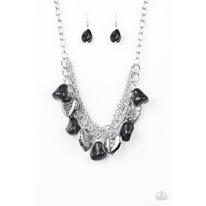 Paparazzi Change Of Heart Chunky Bible Black Beaded Charm Necklace Earrings